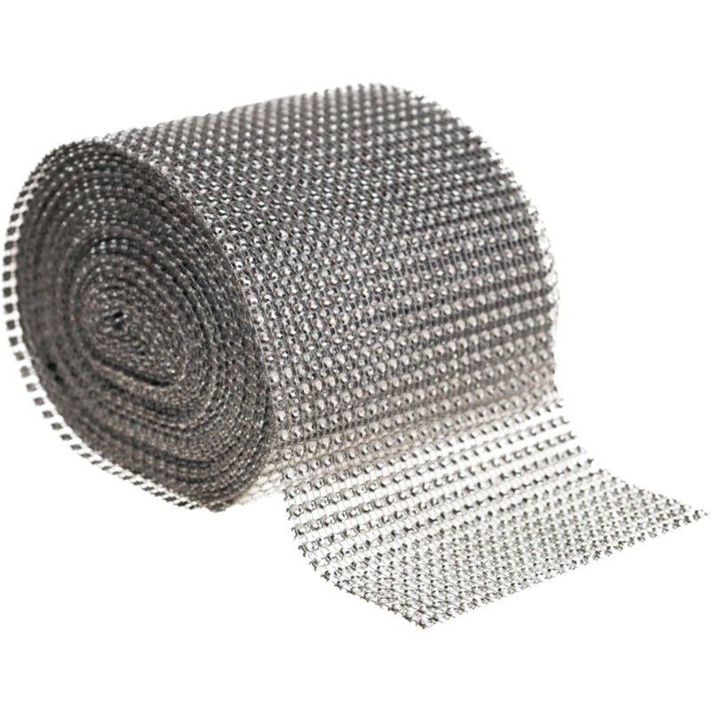 foto del prodotto nastro con zirconi 12cm x 10y decorazione argento nastro decorativo lucido 9m