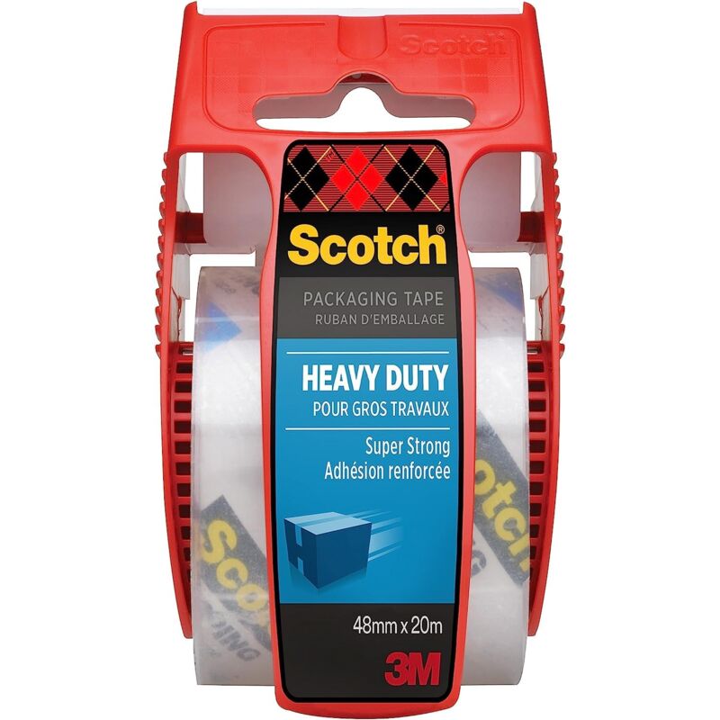 foto del prodotto nastro da imballo 3m packaging tape heavy nastro adesivo ultra resistente, confezione da 1 rotolo in dispenser, trasparente, 48 mm x 20.3 m scotch