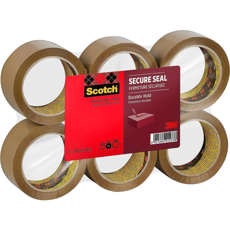 foto del prodotto nastro da imballo per sigillatura sicura, avana 50 mm x 66 m, 6 rotoli confezione nastro adesivo di qualit per chiudere scatole, cartoni e