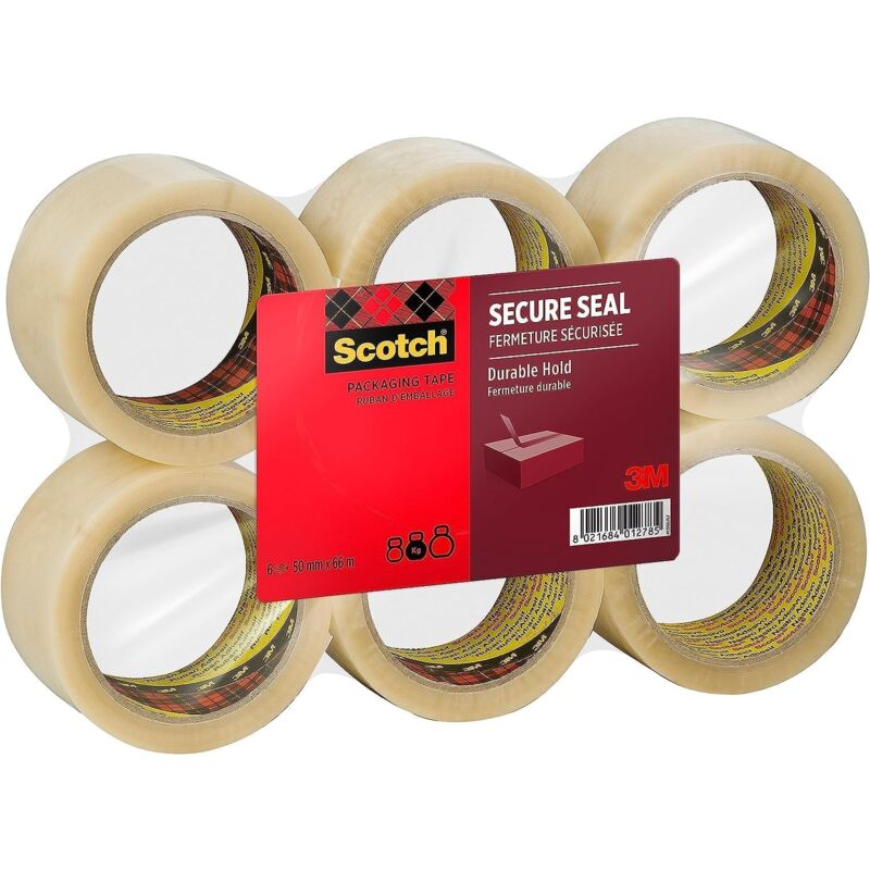foto del prodotto nastro da imballo per sigillatura sicura, trasparente 50 mm x 66 m, 6 rotoli confezione nastro adesivo di qualit per chiudere scatole, cartoni e