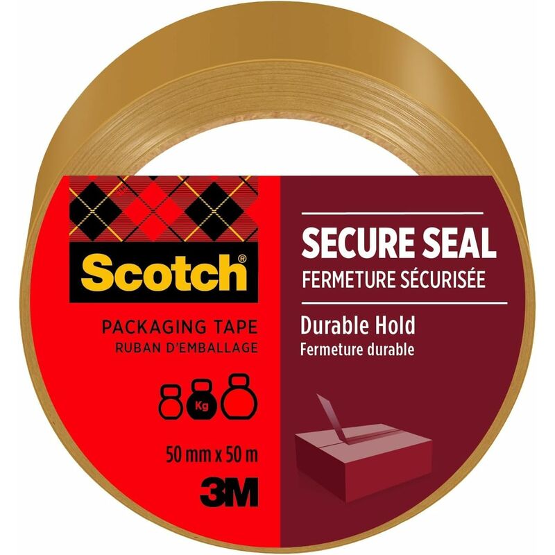 foto del prodotto nastro da imballo secure seal per sigillatura sicura, avana, 50 mm x 50 m, 1 rotolo confezione nastro adesivo di qualit per chiudere scatole,