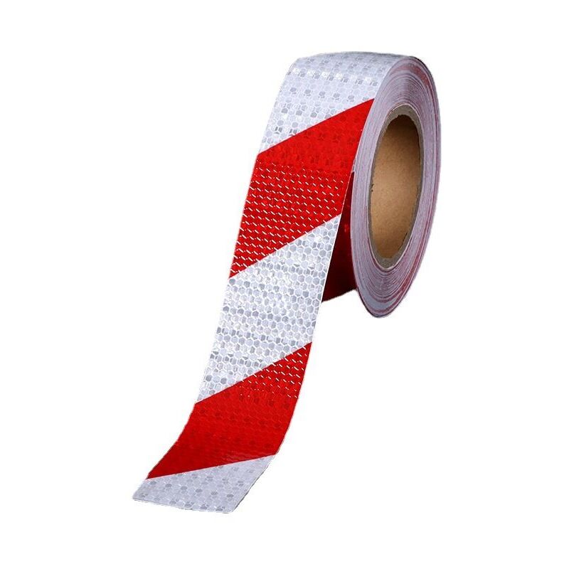 foto del prodotto nastro di avvertimento rosso e bianco 5 cm x 25 m, nastro riflettente autoadesivo, avviso di traffico, adesivo riflettente notturno, segnaletica per