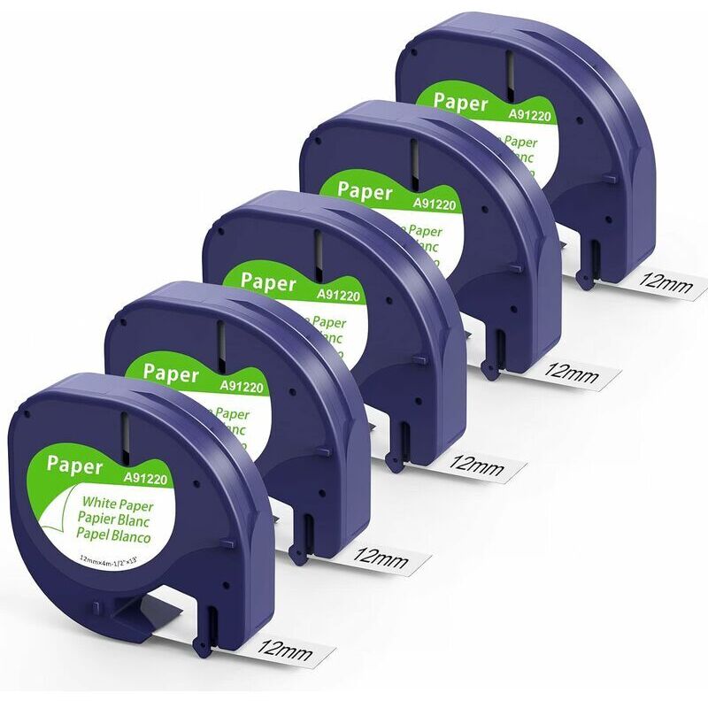 foto del prodotto nastro di carta dymo letratag compatibile fimax 91200 12 mm x 4 m nero su bianco, ricarica per etichettatrice dymo letratag xr lt 100h lt 100t xm