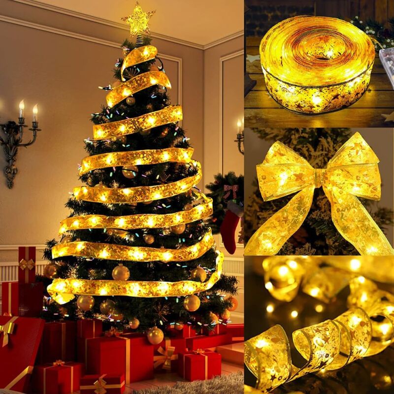 foto del prodotto nastro di luci natalizie, 10 m 100 luci natalizie a led, luci a corda alimentate a batteria, decorazione per albero di natale, luci natalizie per la