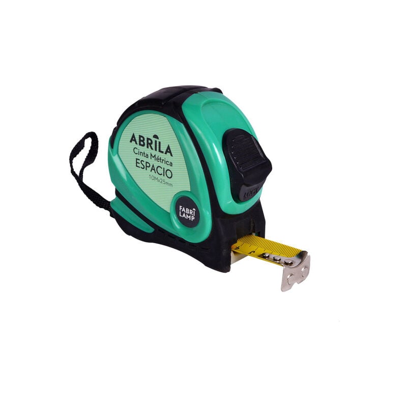 foto del prodotto nastro di misura 10mx25mm nero verde con clip, manico ad aggancio magnetico, bloccante ed ergonomico.