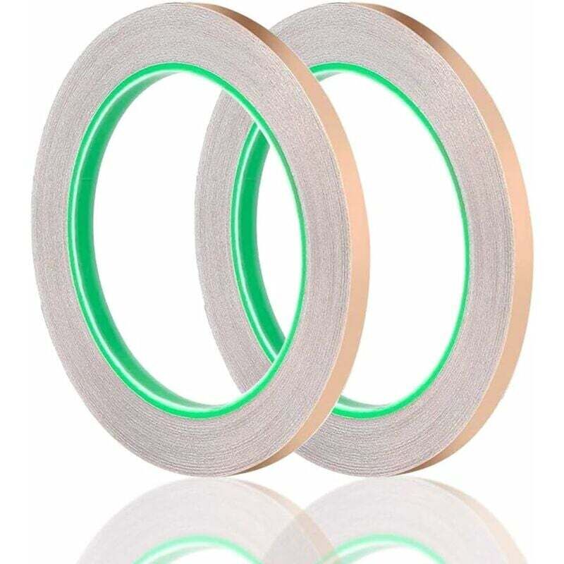 foto del prodotto nastro di rame a 2 rotoli, nastro di rame anti slug da 20 m x 6 mm, doppio adesivo conduttivo in rame, nastro decorativo in lamina di rame per