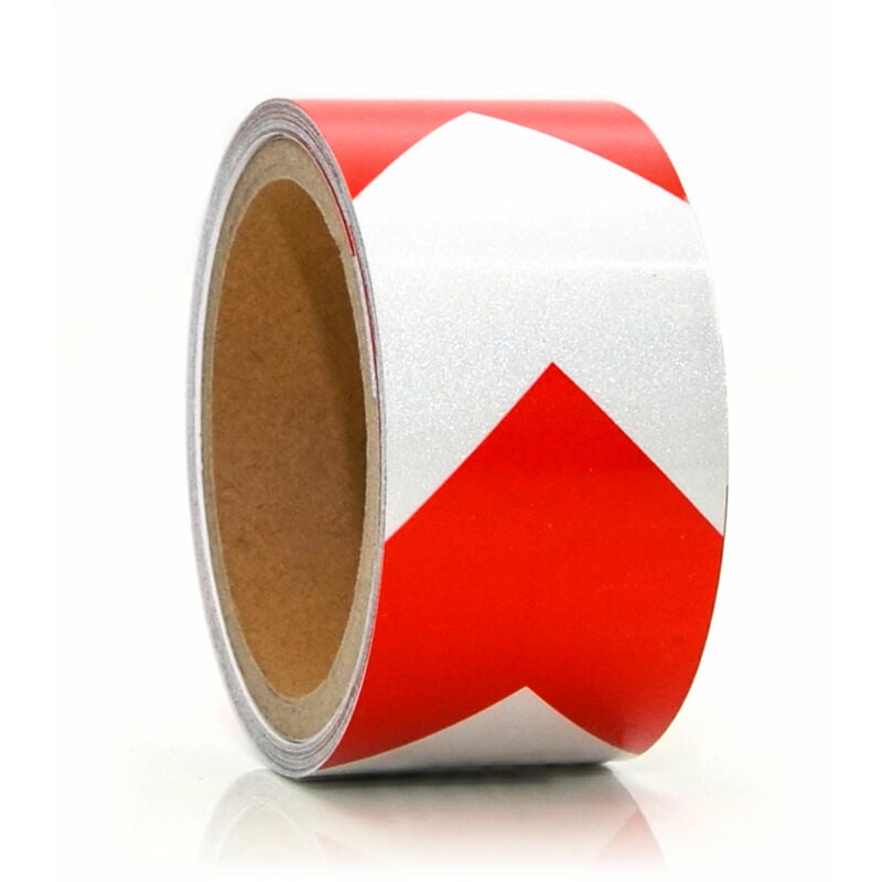 foto del prodotto nastro di sicurezza rinfrangente adesivo 5m x 5cm riflettente rosso bianco