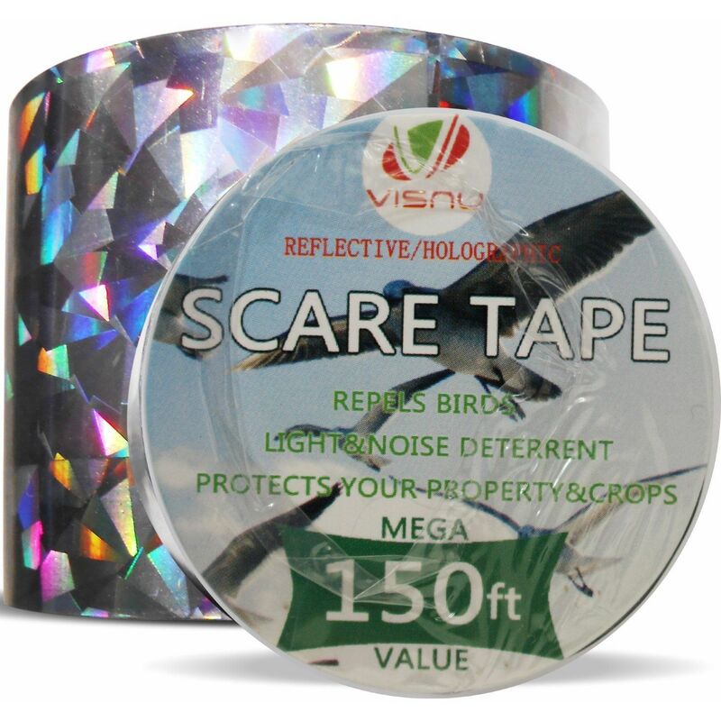 foto del prodotto nastro dissuasore iridescente riflettente con riflessi luminosi spaventapasseri modello 45 metri argento 