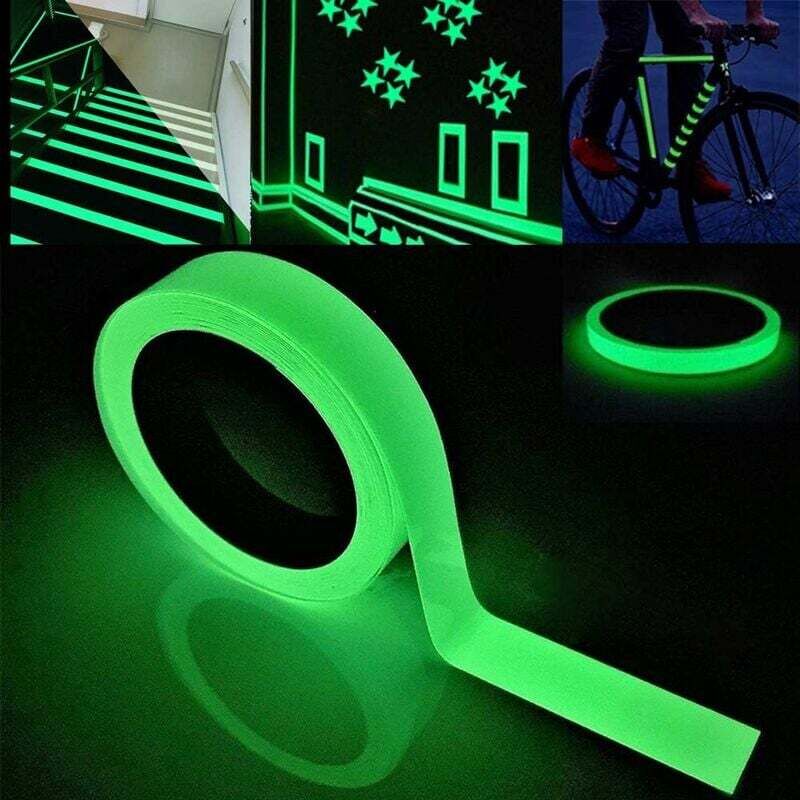 foto del prodotto nastro fluorescente verde di alta qualità da 9 m x 2 cm, nastro luminoso, nastro fosforescente, nastro di segnalazione fotoluminescente, nastro di