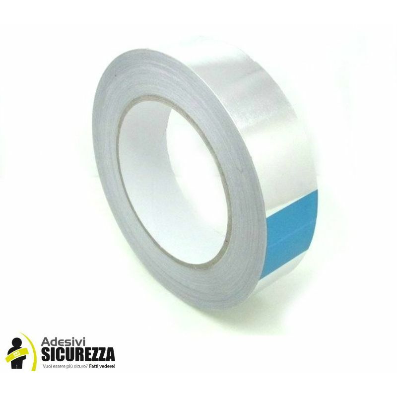 foto del prodotto nastro in alluminio argento alte temperature con liner per giunture misura 25mm x 10 mt