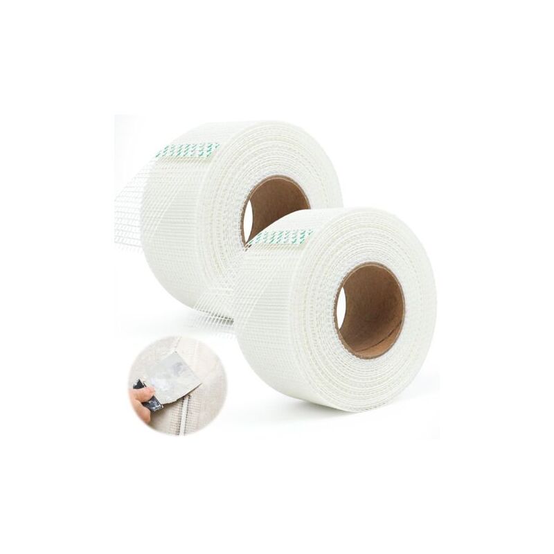 foto del prodotto nastro in fibra di vetro per giunti da 5 cm x 50 m, nastro in rete di fibra di vetro da 2 pezzi, nastro in fibra di vetro autoadesivo, nastro in rete
