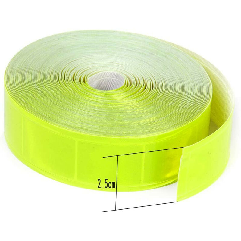 foto del prodotto nastro in pvc giallo rifrangente fluorescente da cucire sui vestiti 25 50mm misura 2,5cm x 5 metri