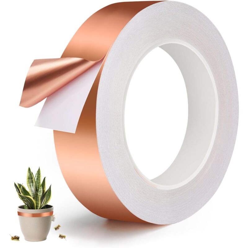 foto del prodotto nastro in rame anti lumache e lumache, 30 mm x 20 m, efficace nastro in rame anti lumache, conduttivo monofacciale, nastro in lamina di rame