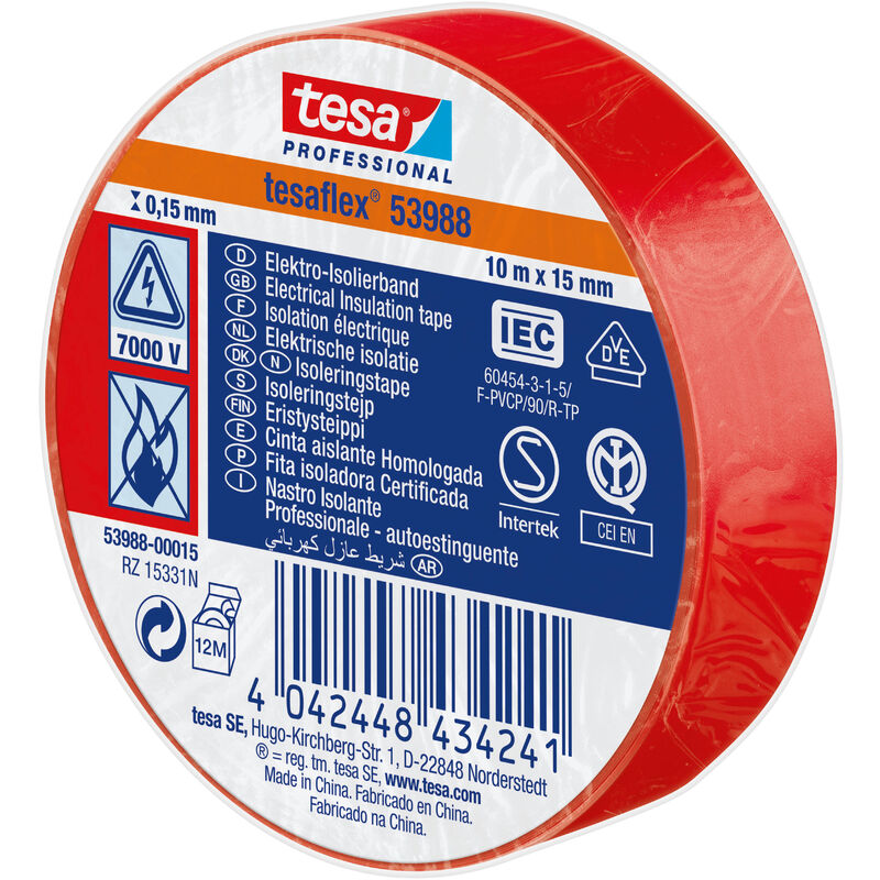 foto del prodotto nastro isolan.certificato rosso mm.15 mt.10 
