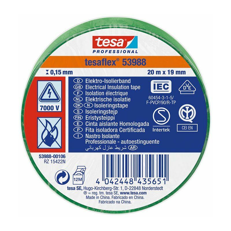 foto del prodotto nastro isolante approvato verde 20m x 19mm 53988 tesa