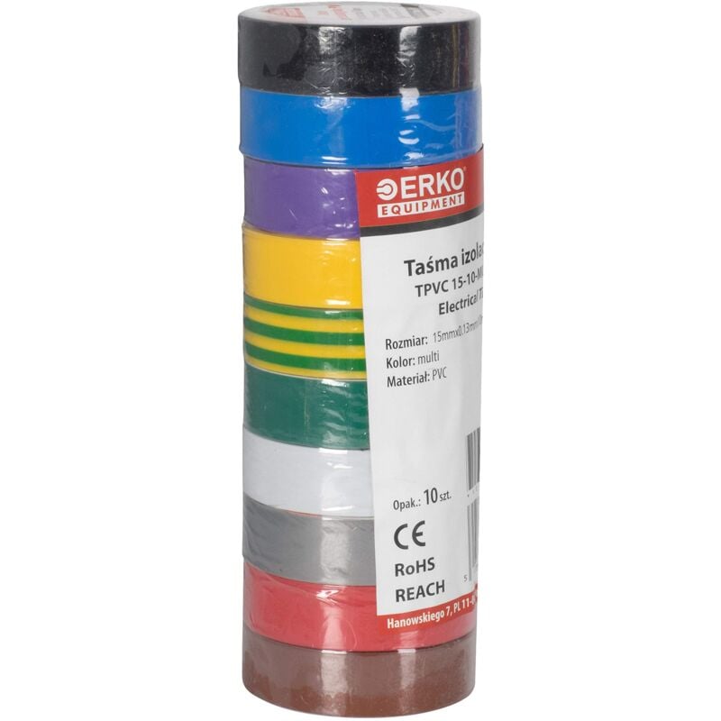 foto del prodotto nastro isolante elettrico multicolore 15 mm x 10 m 10 pezzi, pvc per isolare, riparare e legare, nastro adesivo, per tensioni fino a 6 kv, elettrici