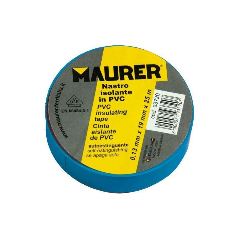 foto del prodotto nastro isolante in pvc professionale 25 metri x 19 mm x 0,13 mm spessore colore blu maurer