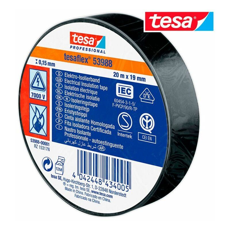 foto del prodotto nastro isolante nero approvato 20m x 19mm 53988 tesa