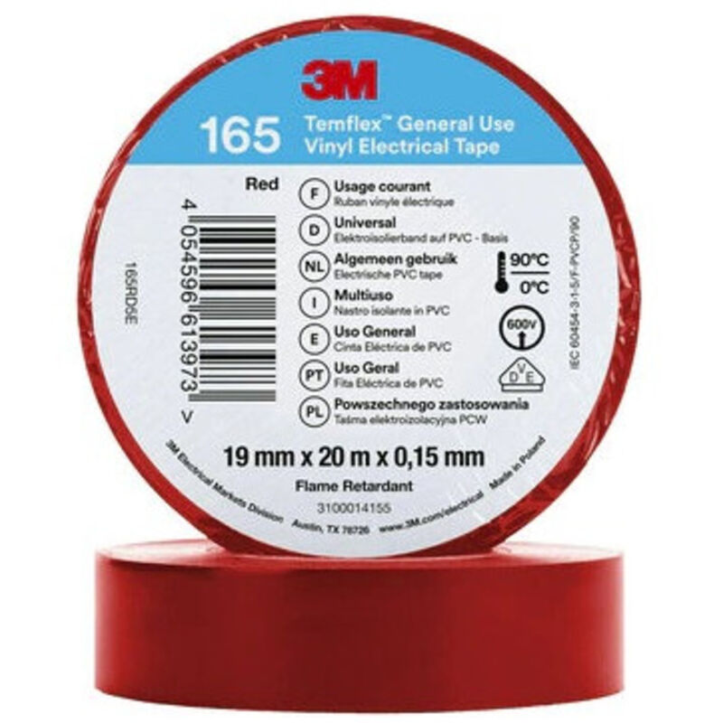 foto del prodotto nastro isolante temflex 165 pvc 19mm x 20m 3m 7100184800 rosso