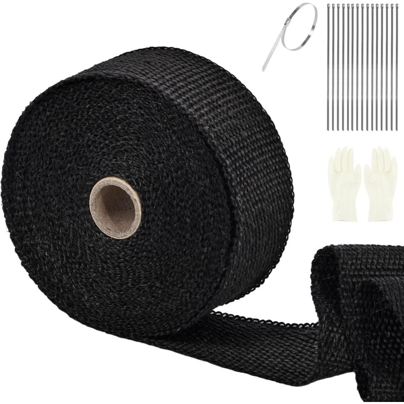 foto del prodotto nastro isolante termico 15mx50mm nastro isolante per collettore di scarico nastro isolante termico con 10 fasce in acciaio inossidabile per
