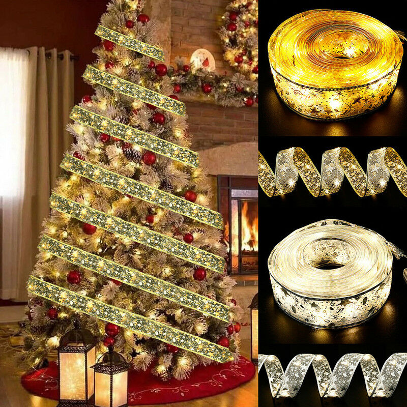 foto del prodotto nastro natalizio da 10 m per albero di natale 180 cm 210 cm, luci natalizie con 100 lucine a led in rame, nastri led con timer e funzionamento a