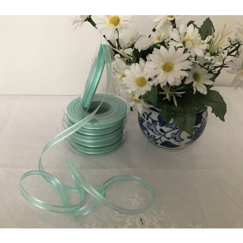 foto del prodotto nastro organza doppio raso 6 mm rotolo bobina 23m decorazioni fai da te verde tiffany trade shop traesio