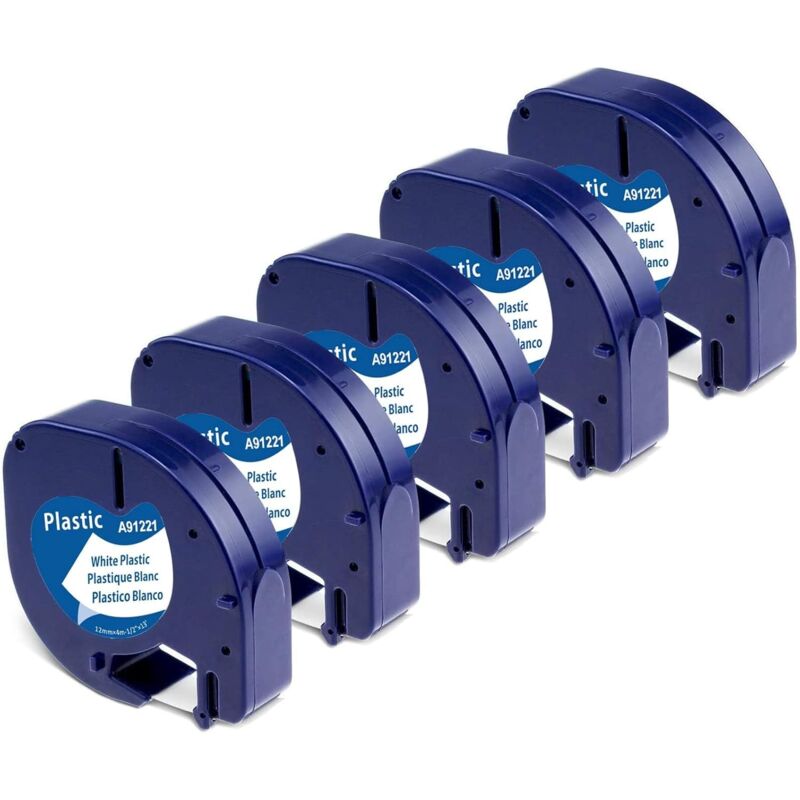 foto del prodotto nastro per etichette compatibile con dymo letratag nastro in plastica 12 mm x 4 m nero su bianco, compatibile con dymo letratag lt 100h lt 100t xr