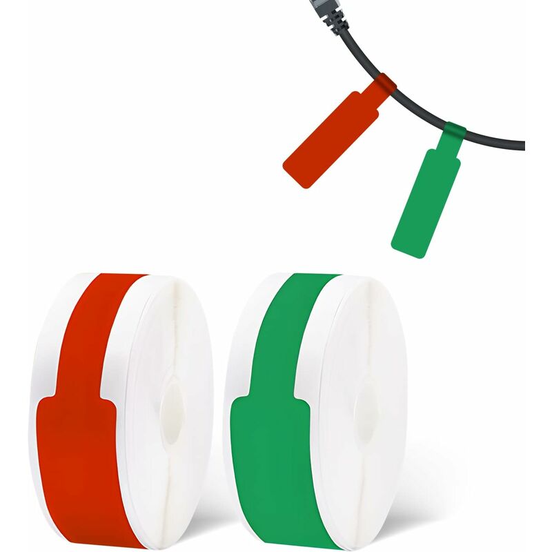 foto del prodotto nastro per etichette d11cable, 【verde + rosso】 rotolo di carta per etichette da 0,5 'x 4,3', adesivo impermeabile per l'home office, 12,5 mm x 109 mm, 130 etichette/rotolo, 2 rotoli