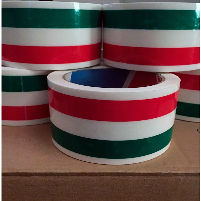 foto del prodotto nastro per imballaggio tricolore bandiera italiana 50mm x 66mt packaging 50mm x 66mt 2 rotoli 