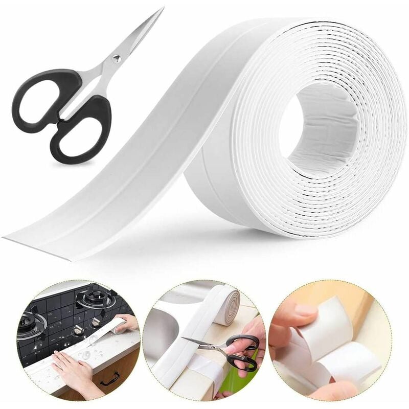 foto del prodotto nastro pieghevole e antimuffa sigillante per bagno cucina, 3.4 metri x 38mm colore bianco