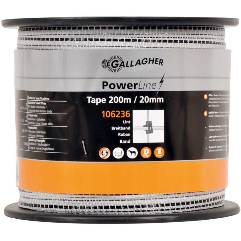 foto del prodotto nastro powerline gallagher bianco da 2 cm in bobina da 200 m per cavalli