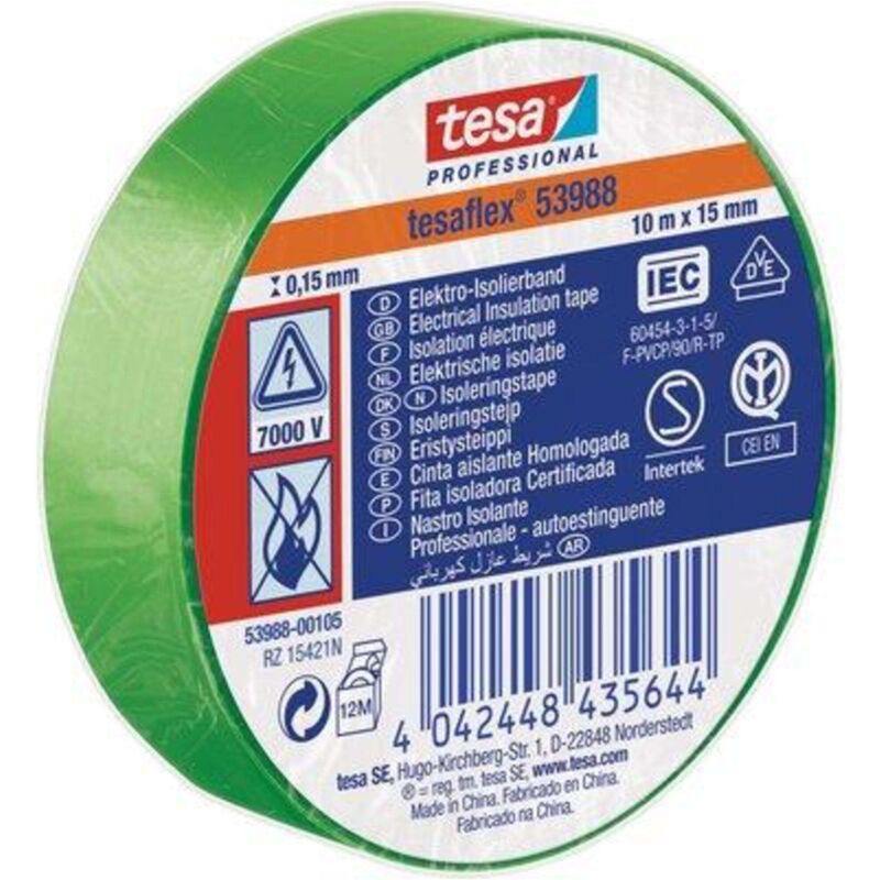 foto del prodotto nastro pvc isolante imq tesa verde mm 15 ml 10 20 pezzi