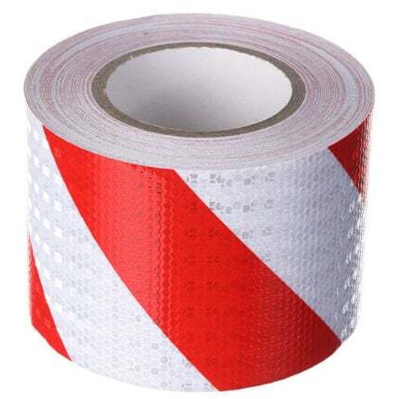 foto del prodotto nastro riflettente di avvertimento in twill rosso e bianco, largo 10 cm e lungo 25 m.