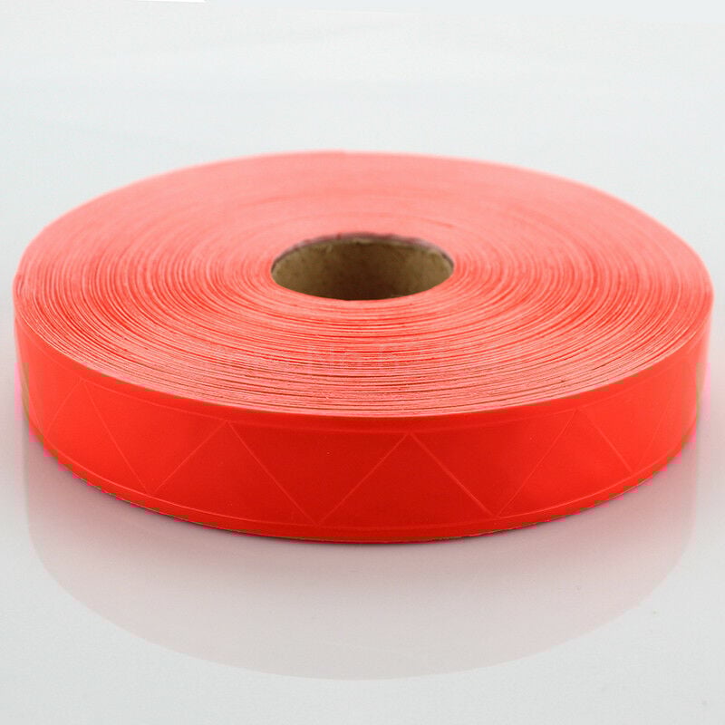 foto del prodotto nastro riflettente in pvc rosso fluorescente da cucire sui vestiti 25 50 mm misura 2,5cm x 5 metri