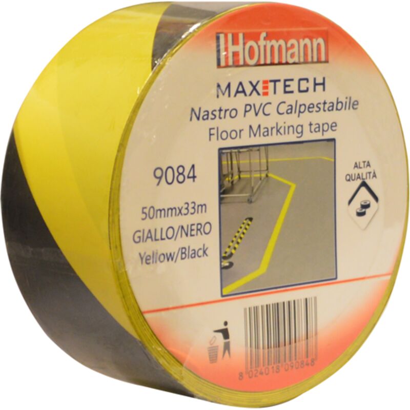 foto del prodotto nastro segnaletico adesivo giallo nero calpestabile h50mm 33mt