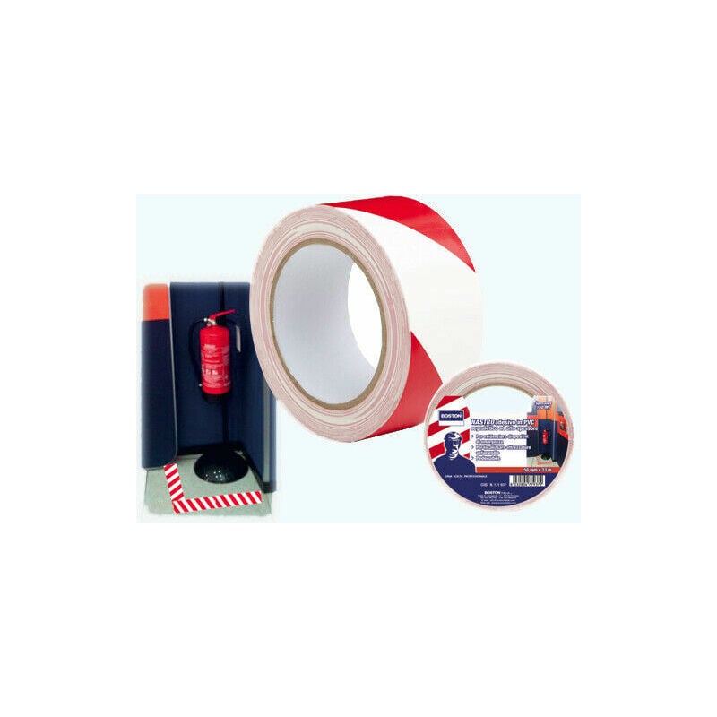 foto del prodotto nastro segnaletico adesivo in pvc bianco/rosso - mm.50h. rotoli da mt.33