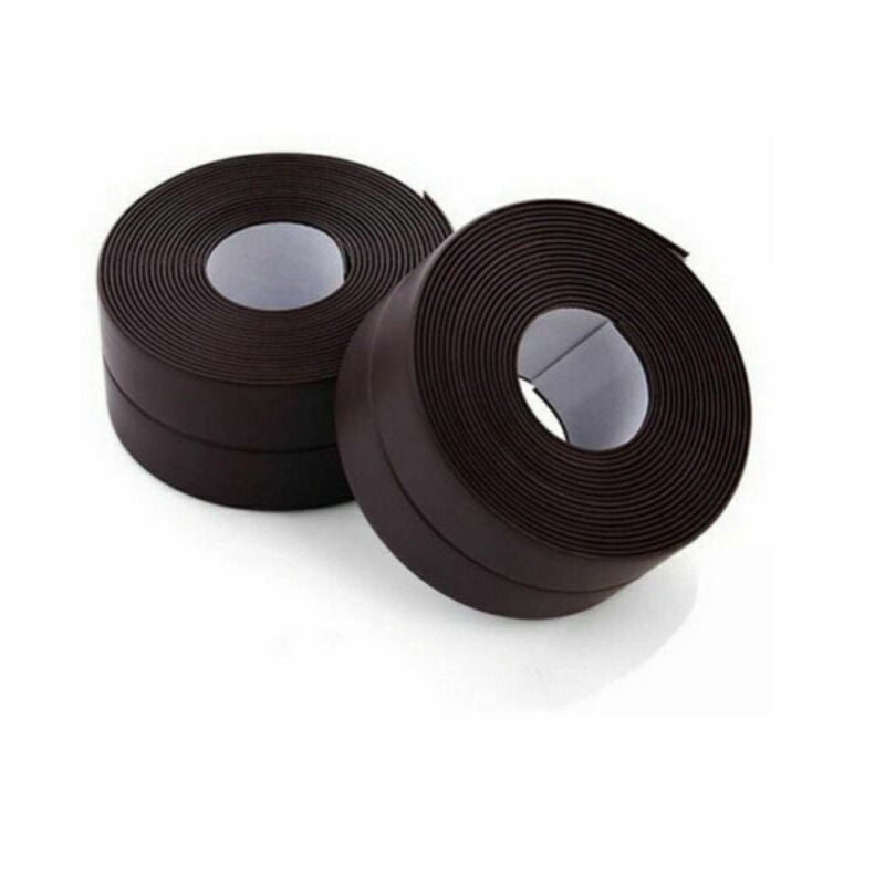 foto del prodotto nastro sigillante, 2 rotoli di nastro adesivo impermeabile in pvc per sigillare pareti, docce, servizi igienici, cucine e bagni marrone 