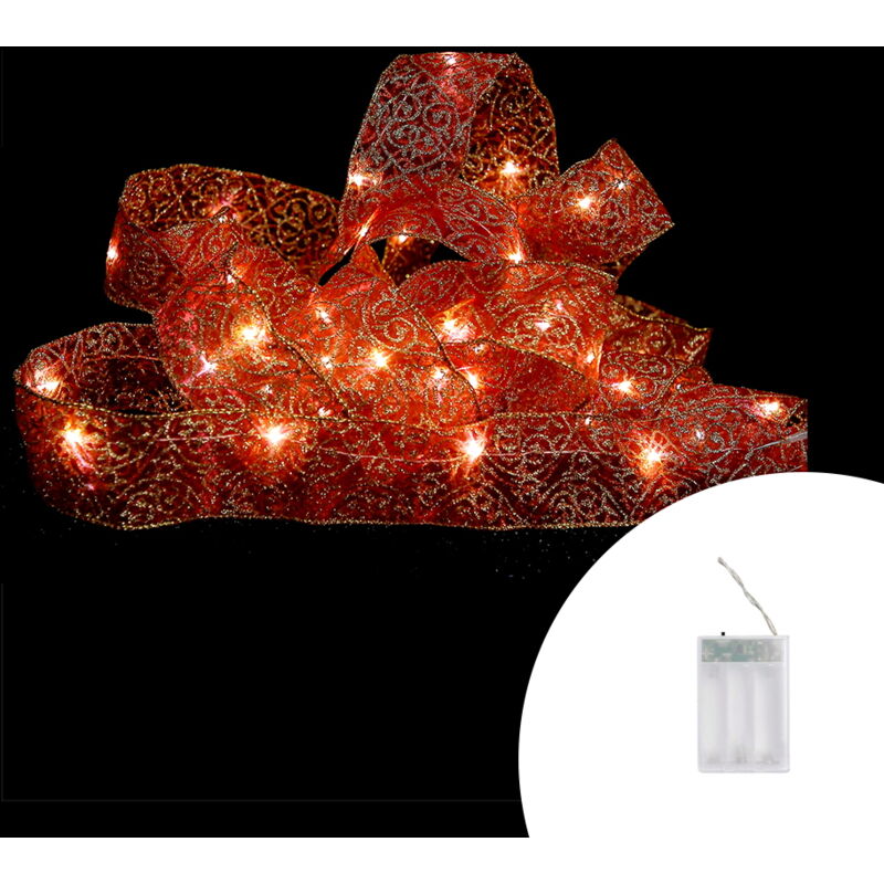 foto del prodotto nastro toulle rosso e dorato 5 metri da 50 microled a batteria wisdom