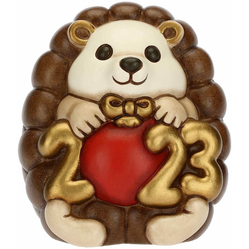 foto del prodotto natale 2022 soprammobile riccio buon anno 2023 in ceramica decorata a mano, versione bianco idea regalo natale 2022 6.8x6.6x7.7 cm h thun