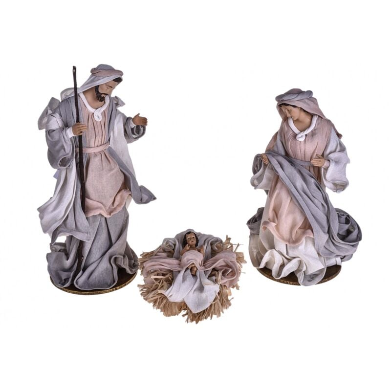 foto del prodotto nativit completa per presepe in tessuto set da 3 statue decorazione natalizia h 36 cm grigio verde e marrone
