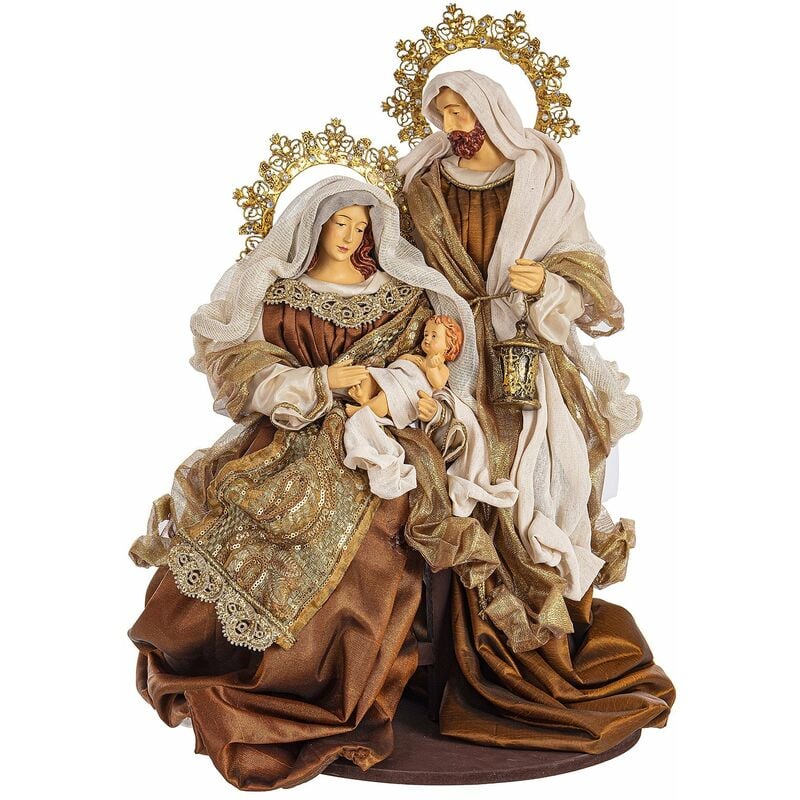 foto del prodotto nativit con areole e vestiti in tessuto color bronzo statue per presepe