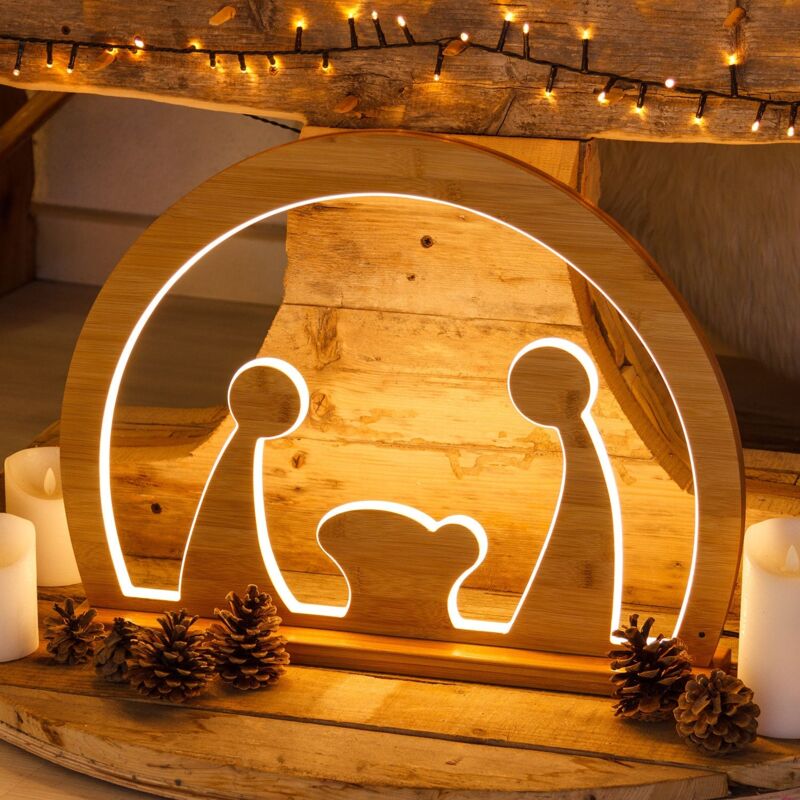 foto del prodotto nativit in legno naturale luminosa con led a luce calda grotta decorazione per interno piccolo