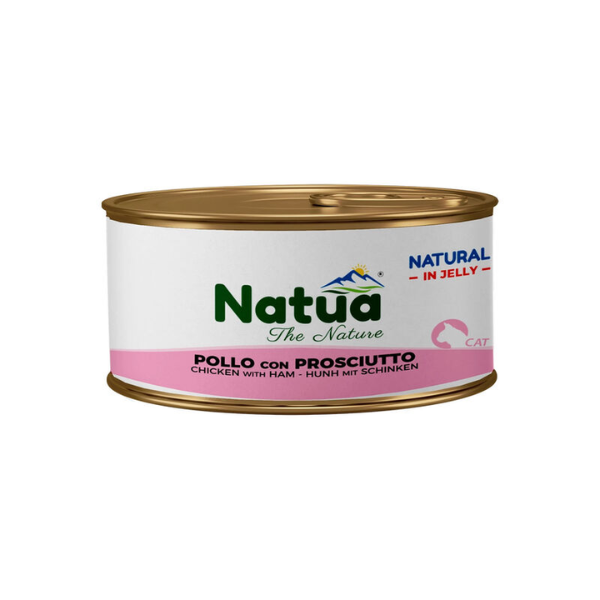 foto del prodotto natua natural cat adult in jelly cottura al vapore 85 gr - pollo e prosciutto - confezione da 24 pezzi - cibo umido per gatti - 1 ordine scegli lo sconto bzr5 bzr20 200 punti fedeltà