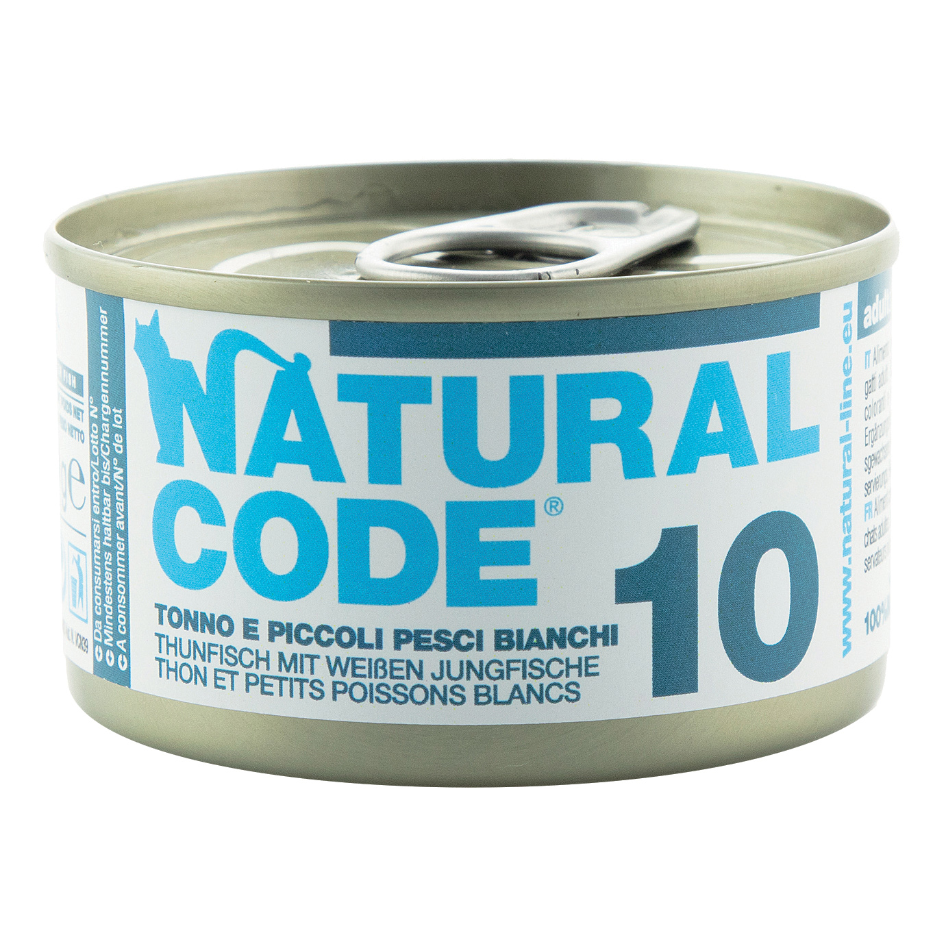 foto del prodotto natural code 10 tonno e piccoli pesci bianchi