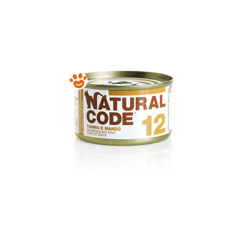 foto del prodotto natural code 12 cat adult al tonno e manzo 12 cat adult al tonno e manzo lattina da 85 gr