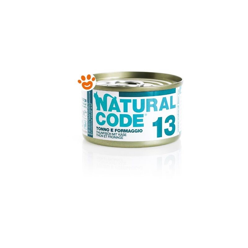 foto del prodotto natural code 13 cat adult al tonno e formaggio natural code 13 cat adult al tonno e formaggio lattina da 85 gr