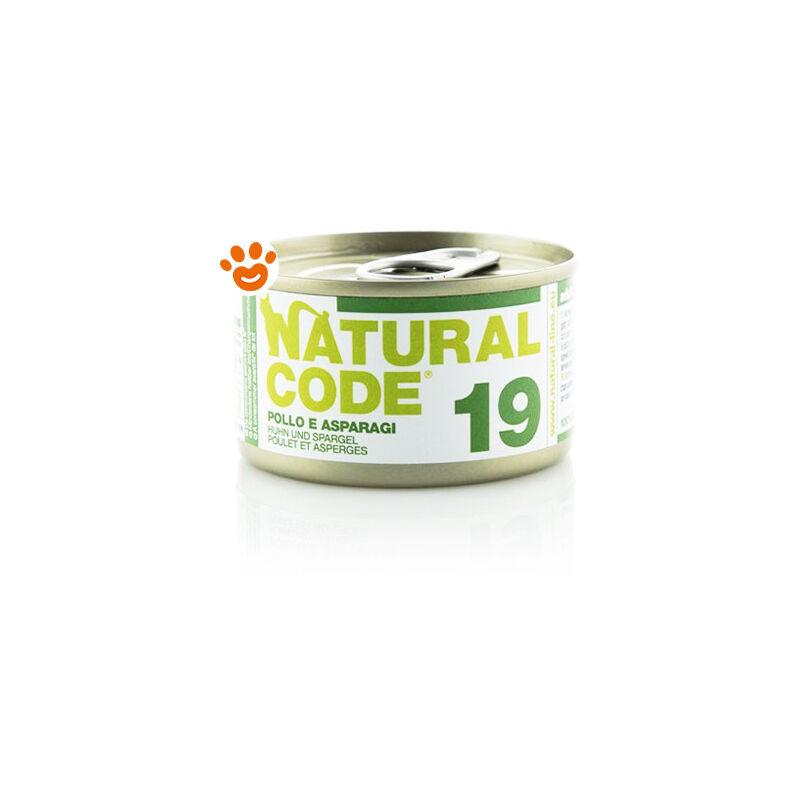 foto del prodotto natural code 19 cat adult al pollo e asparagi natural code 19 cat adult al pollo e asparagi lattina da 85 gr