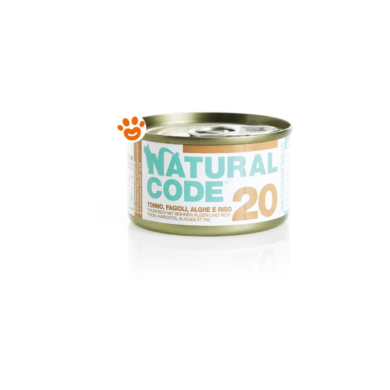 foto del prodotto natural code 20 cat adult al tonno, fagioli e alghe 20 cat adult al tonno, fagioli e alghe lattina da 85 gr