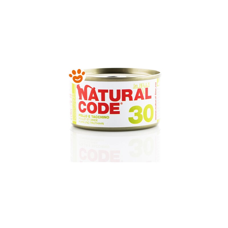 foto del prodotto natural code 30 cat adult al pollo e tacchino in jelly 30 cat adult al pollo e tacchino in jelly lattina da 85 gr