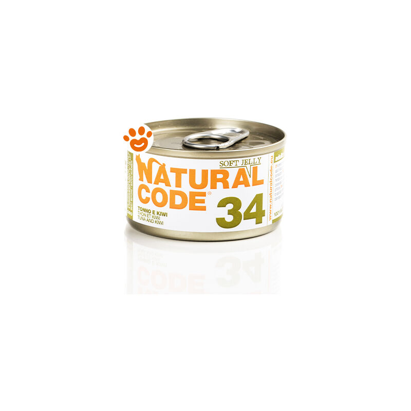 foto del prodotto natural code 34 cat adult al tonno e kiwi in jelly 34 cat adult al tonno e kiwi in jelly lattina da 85 gr